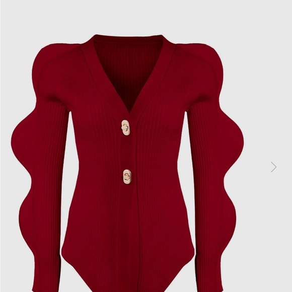 Urban Revivo Sweaters - Urban Revivo Red Scalloped Button-Up Cardigan